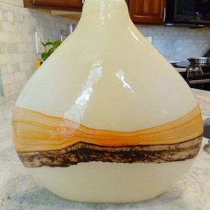 Pier One Yellow Brown Orange Hand Blown Vase 12" x 12"